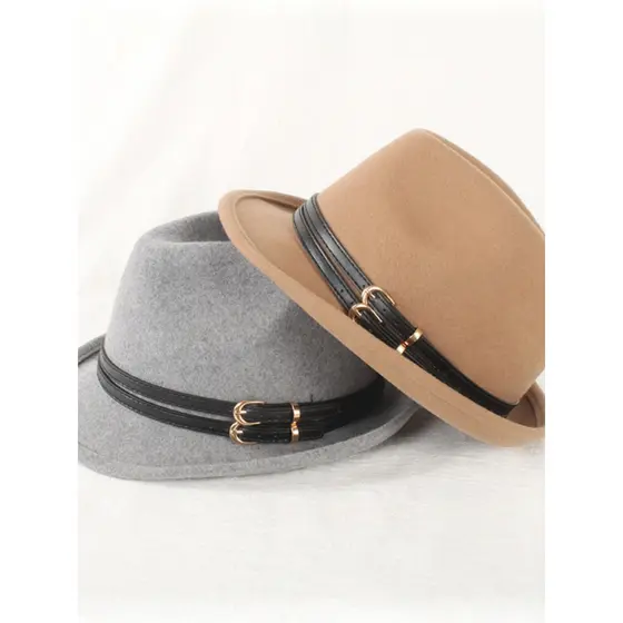 Outono inverno novo estilo chapéu superior feminino britânico Retro chapéu de lã cinto chapéu de feltro versão coreana m