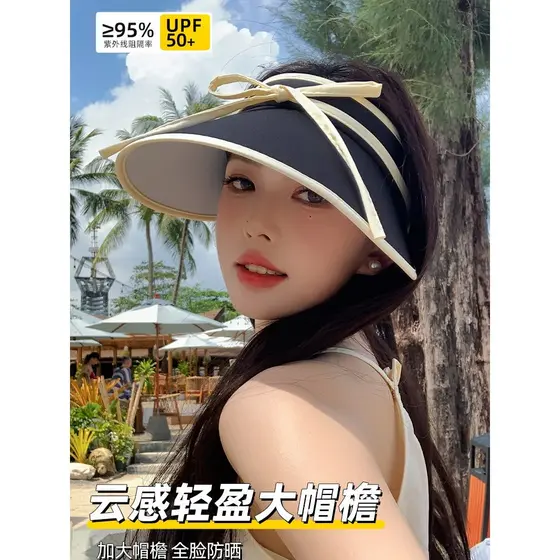 Chapéu de sol feminino aba grande Anti-ultravioleta verão capa rosto oco topo chapéu de sol viagem ao ar livre ciclismo