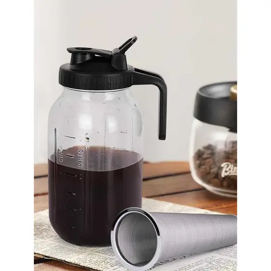 Filtro de café Amazon 64 onças com escala Mason Jar Garrafa de água fria com tampa de alça Garrafa de vidro para bebidas