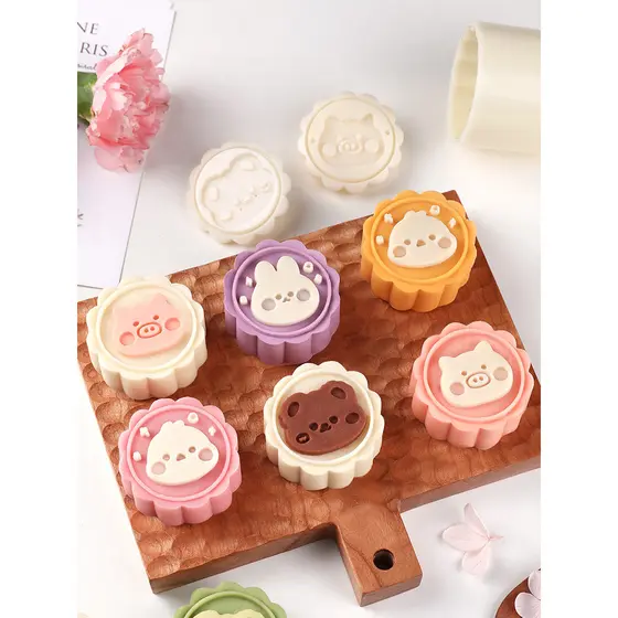 Mooncake molde prensado à mão doméstico 50g bonito dos desenhos animados coelho neve pele moedor Mini modelo de coziment