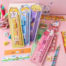 Conjunto de lápis de desenho animado, conjunto de cinco peças para estudantes, aprendizagem, papelaria, presentes escola