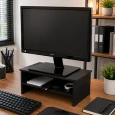 Base Suporte para Monitor em Madeira MDF Preto– Home Office e Escritório