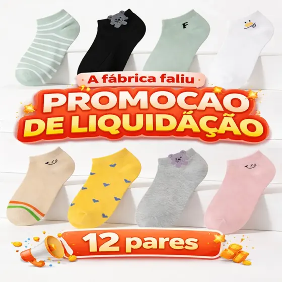 Meias Femininas Fashion – 12 Pares | Meias Baixas Coloridas Antiodor Algodão Ajuste Confortável Respirável