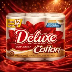 Papel Higiênico Deluxe Cotton Folha Dupla 12 Rolos Leve 12 Pague 11 Suave e Resistente MaxResist