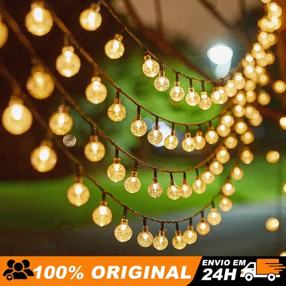 Pisca Pisca Solar 100/50/20 Luzes e 12/7/5m Cordão Varal, Impermeável para Jardim e Natal