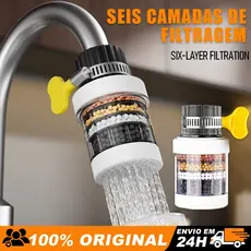 Purificador Filtro de Torneira 6 Camadas Filtragem Universal Bico Arejador Removível Lavável Cozinha Banheiro