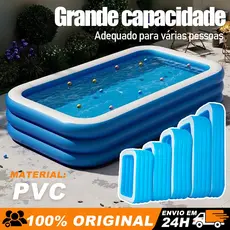 Piscina Inflável Retangular 150 cm a 305 cm PVC Resistente para Quintal Diversão em Família no Verão