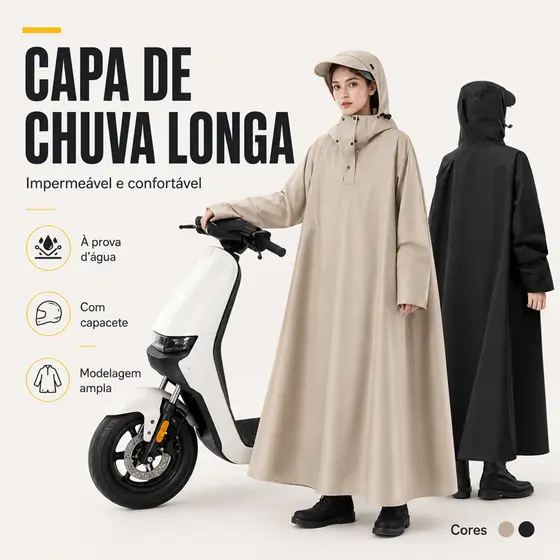 Capa de chuva impermeável, com capa de motor ajustável - longa, à prova de vento, cobertura de corpo inteiro, usada para