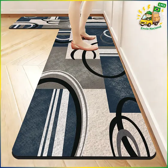 2 PCS Tapete de Cozinha Emborrachado - Resistente, Antiderrapante e Fácil de Limpar, 120x34cm + 60x34cm