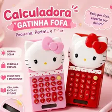 Calculadora de Bolso Gatinha Fofa Solar Pequena Portátil Feminina Escolar Para Escola e Estudos Pronta Entrega
