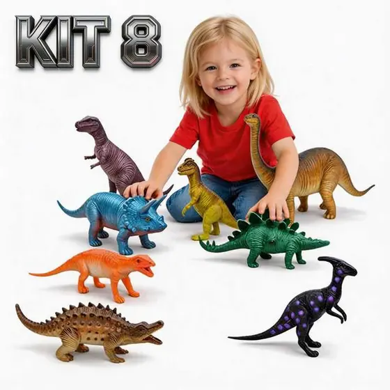 Kit 8 Dinossauros De Brinquedo Borracha Grande Infantil Menino Menina Brinquedos Educativo Colecao Completa Presente