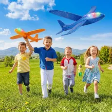 Avião Planador 50cm de Espuma com LED Brinquedo Infantil Voa Longe Leve Resistente para Diversão ao Ar Livre