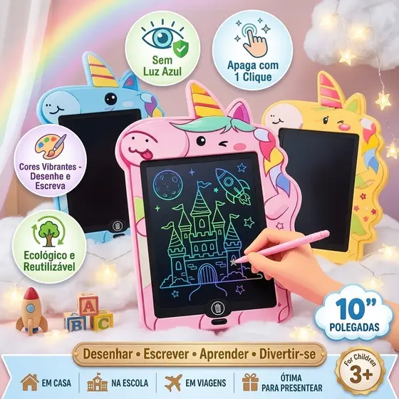 Lousa Mágica Infantil LCD 10 Polegadas para Escrever e Desenhar Colorida Educativa Menina Menino Presente