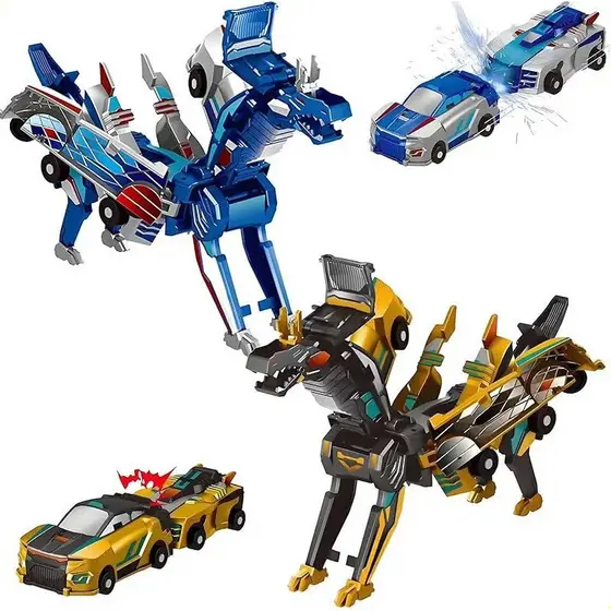 Kit 2 Carrinhos De Batida Dinossauro Magnetico Brinquedo Infantil Transformer Fusao Colisao Gold Blue Presente