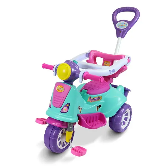 Triciclo Infantil Maral Avespa Pink Passeio com Haste e Pedal e com Anel De Proteção