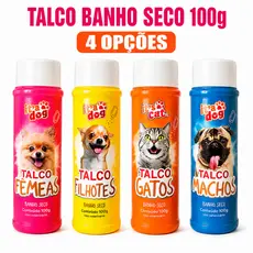 Talco Banho Seco para Cães e Gatos 100g Fêmeas Machos Filhotes e Gatos