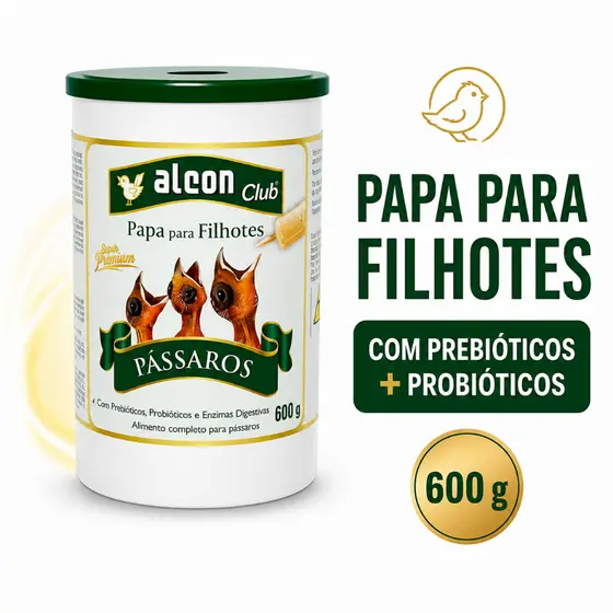 Papa para Filhotes de Pássaros Alcon Club 600g com Prebióticos Probióticos e Enzimas Digestivas