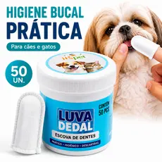 Luva Dedal Escova de Dentes para Cães e Gatos 50 Unidades Higiene Bucal Pet Descartável