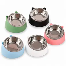 Comedouro para Gatos Inclinado com Pote Inox Removível Carinha de Gato