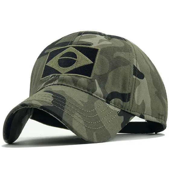Boné de Beisebol Masculino Camuflado Militar, Bandeira Brasileira Bordada, Boné Tático para Esportes ao Ar Livre, Boné C