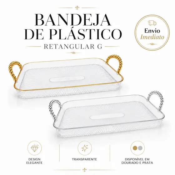 Bandeja De Plastico Retangular Grande Com Alca Decorativa Cantinho Cafe Envio Imediato