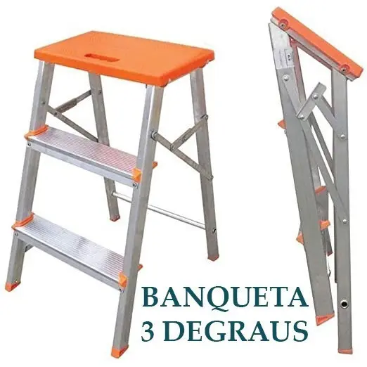 Escada Banqueta Alumínio Forte Tesoura 3 Degraus Resistente Qualidade