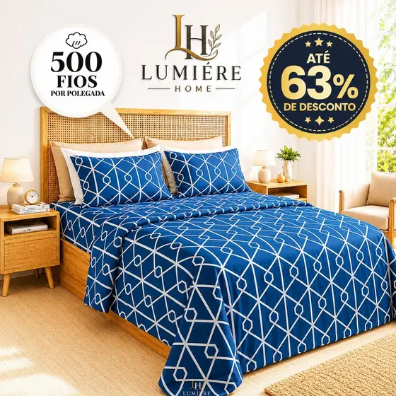 Kit Lençol 3 peças 500 Fios Casal Queen King Toque de Algodão Penteado 2 Porta Travesseiro