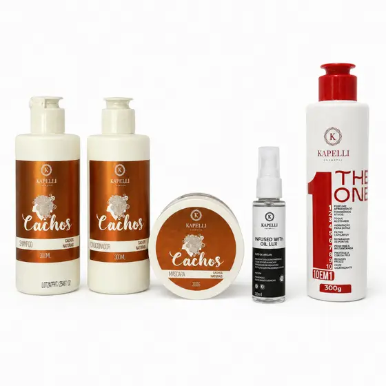 Kit tratamento Cachos perfeitos - Shampoo, Condicionador, Máscara, Óleo, Leavein(Modelador de Cachos)