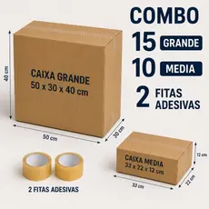 KIT CAIXAS DE PAPELÃO MUDANÇA COMPLETA 15 Caixas Grandes + 10 Caixas Médias + 2 Fitas