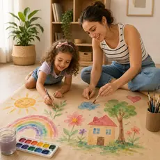 Rolo de Papelão 60cm x 10m Desenhar Pintar Recreação Infantil e Atividade Escolar + Tinta Aquarela