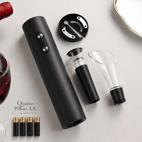 Abridor De Vinho Elétrico Saca Rolha Automático a Pilha e Aerador e tampa a Vácuo Presente Sofisticado Casa