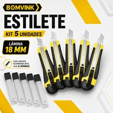 Kit até 05 Estilete + Refil de Lâminas Profissional Emborrachado Atacado Lâmina Extra Canivete Premium