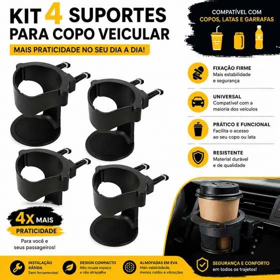 Porta Copos Automotivo Universal | Compatível com Garrafas, Latas e Copos