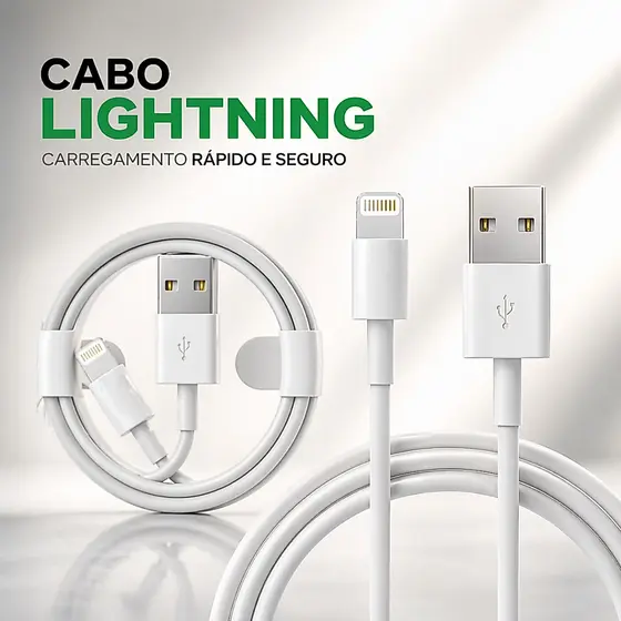Cabo iPhone Carregador Turbo Lightning USB 1m p/ iPhone 11 12 13 14 Pro Max XR Carga Rápida e Dados