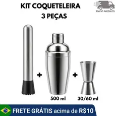 Kit Coqueteleira Cobbler Dosador 30/60ml Socador Para Drinks Ideal para Barman Uso em Casa Bar