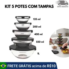 Kit Potes com Tampa Vidro p/ Armazenar Alimentos p/ Cozinha Casa Organização