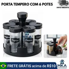 Porta Condimento 6 Potes Organizador de Temperos para Cozinha Ideal para Casa e Restaurante
