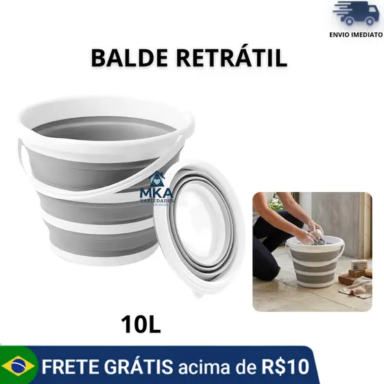 Balde Retrátil de Silicone 10L Dobrável para Limpeza e Casa para Uso Doméstico, Viagens e Camping