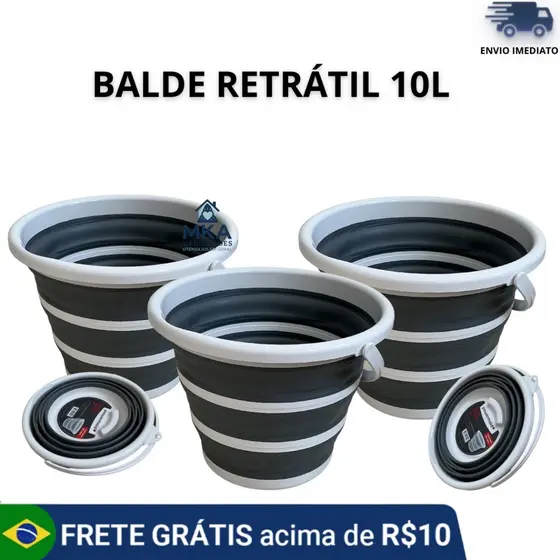 Balde de Silicone Retratil 10L Dobrável para Limpeza e Casa para Uso Doméstico, Viagens e Camping