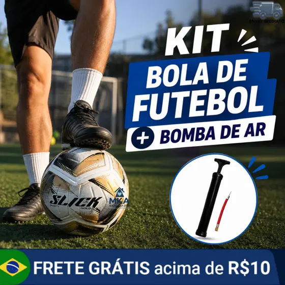 Kit Bola Society + Bomba de Ar Manual, para inflar bolas, ideal para jogadores e uso em campos e quadras