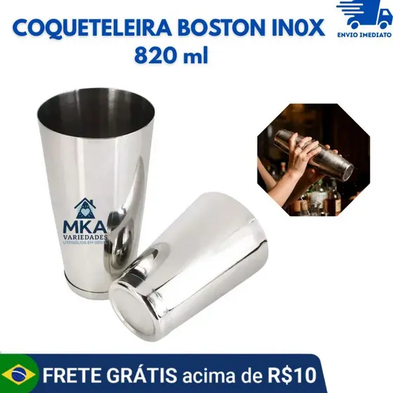 Coqueteleira Boston 820ml Inox Para Preparar Drinks Ideal para Barman e Uso em Casa Bar e Eventos