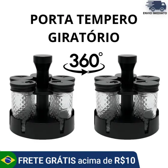 Porta Tempero Giratório Organizador com 6 potes Ideal Para Cozinha e Restaurante