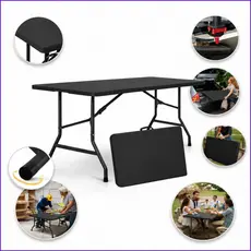 Mesa Dobrável Vira Maleta 1,80m Portátil Com Alça Resistente Camping Festa Churrasco Jardim Suporta 150kg Preto