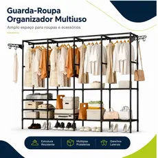 Guarda Roupa Arara Organizador 4 Módulos Cabideiro Closet Portátil Desmontável Aço Reforçado Sapateira Prateleiras