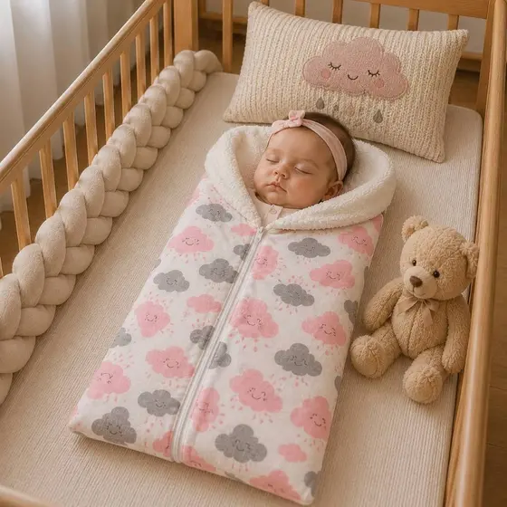 Saco de Dormir para Bebê Sherpa com Zíper Menina e Menino Casulo Enxoval de Bebê