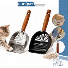 Pá Higiênica para Gatos em Aço Inox 304 com Cabo de Madeira para Caixa de Areia