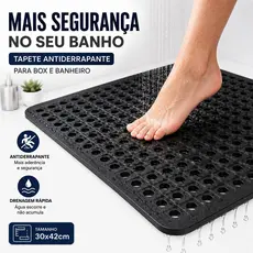 Tapete Antiderrapante De Borracha Drenante para Box Banheiro 42cm x 30cm Preto Conforto Segurança