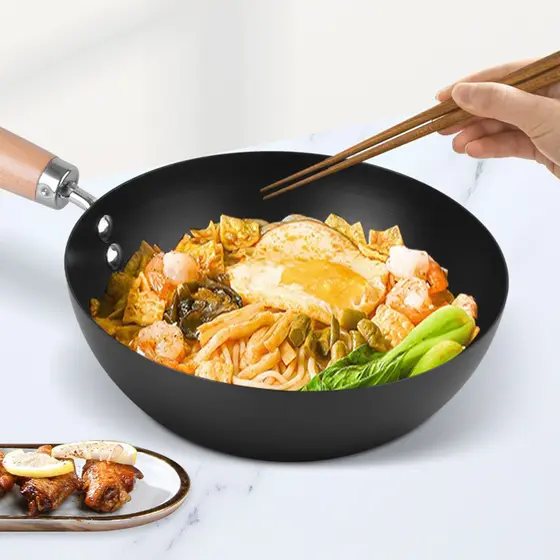 Ferro extremo pequeno wok panela de ferro não revestido panela de leite antiaderente panela pequena dupla utilização wok