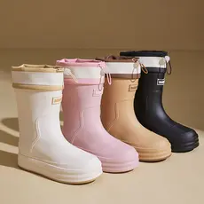 Botas de chuva femininas adultas de cano médio moda sola grossa versão coreana botas de chuva com vigas uso externo sapa