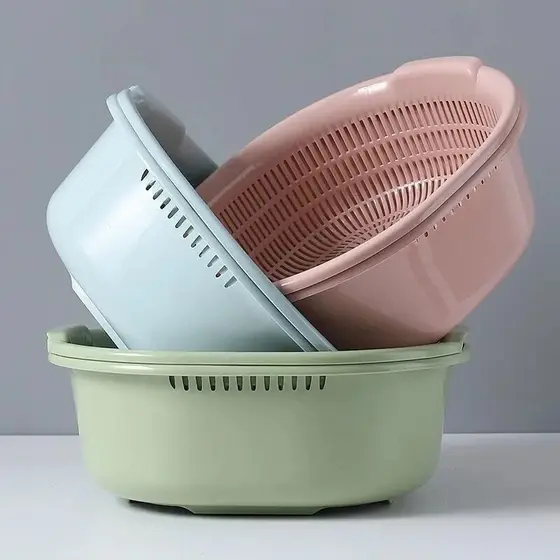 Novo estilo conjunto de duas peças oco de camada dupla lavatório de vegetais de plástico conjunto completo um conjunto c